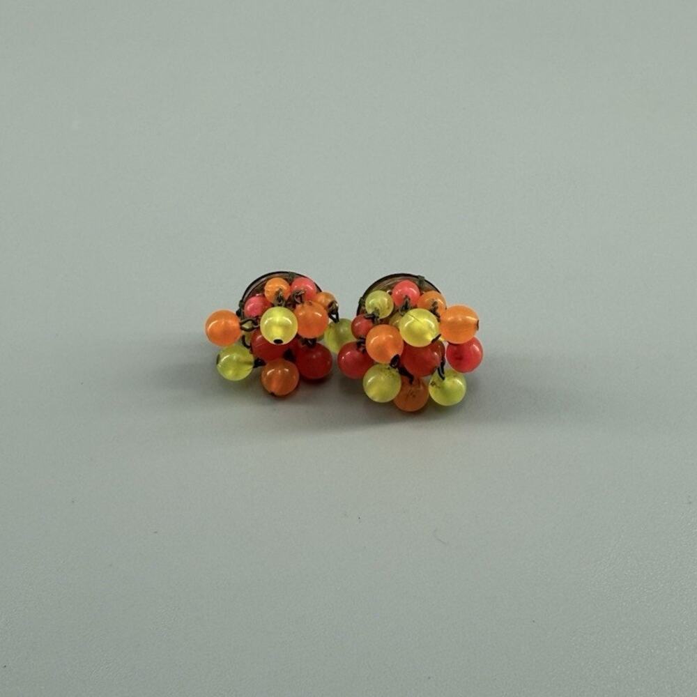 Vintage Made Austria Cha Cha UV Glow Lucite Dangle Clip On Earrings Neon